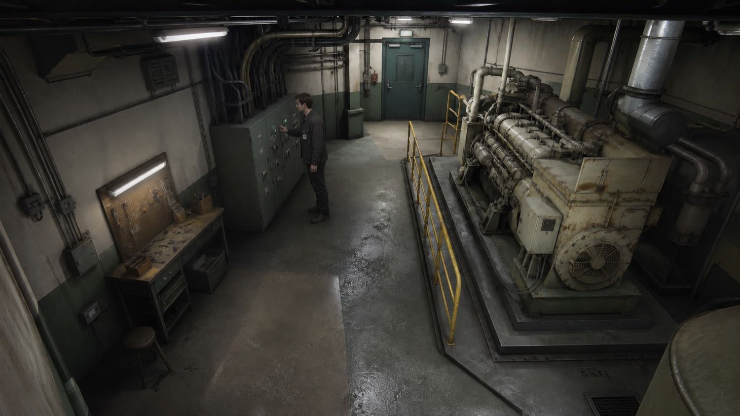 Elliot inspecting the generator room